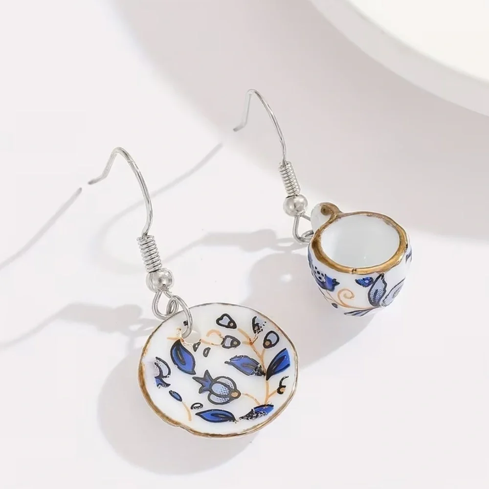 NEW ! Charming Blue and Gold Teacup Earrings 💙